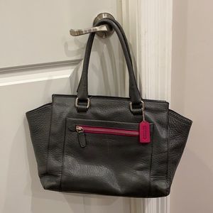 Used Coach purse and matching wallet. Grey and hot pink.